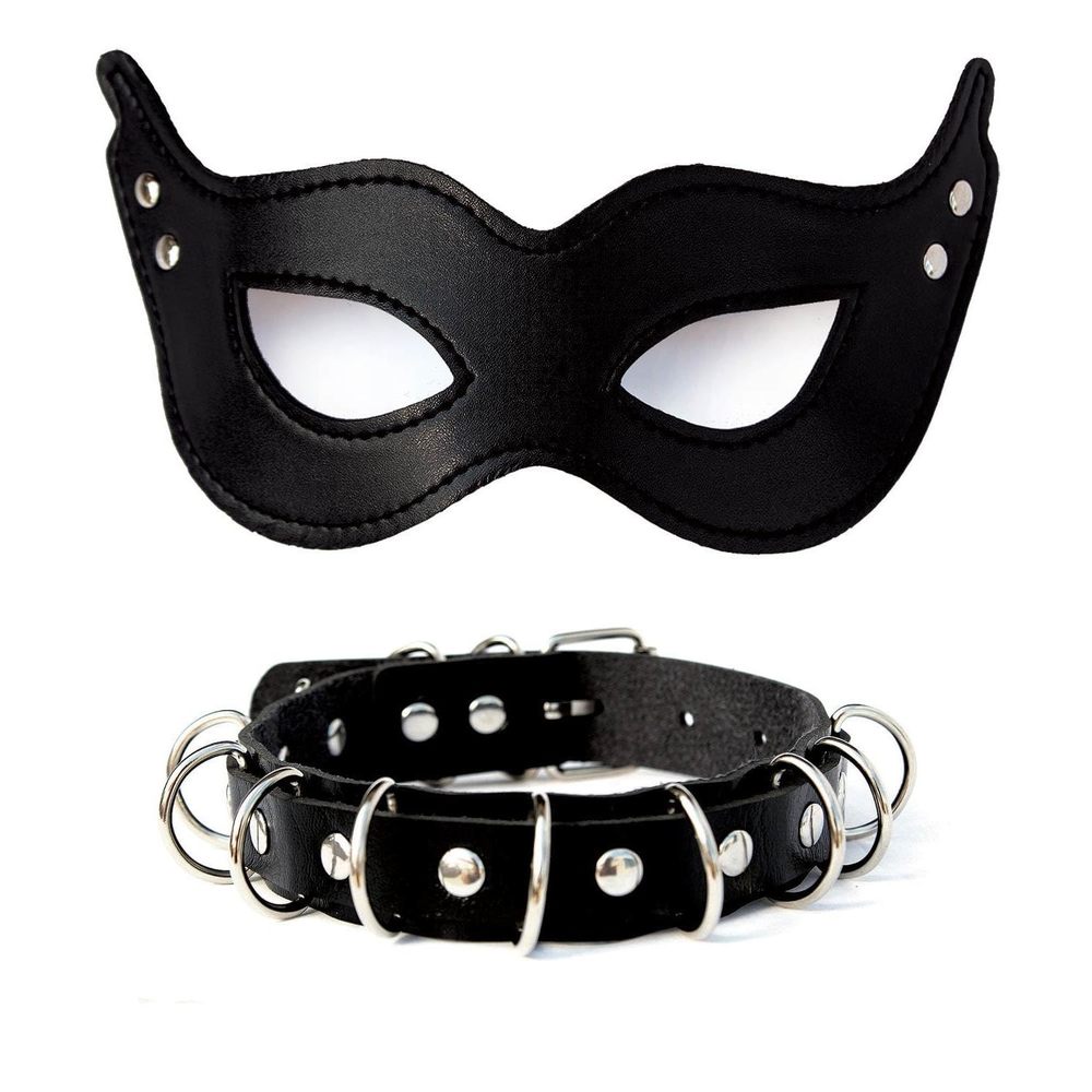 Black Leather Mask and Choker Set